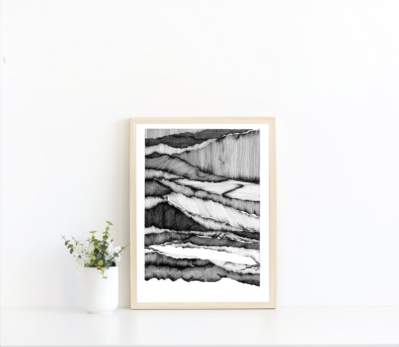 A3/A4 GICLEE Limited Edition print, Monochrome Contemporary Abstract drawing image 1