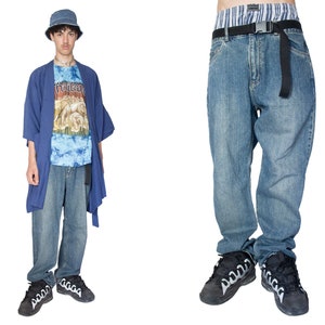 Y2K 90s Skater Denim Jeans Pants Wide Leg Trousers Cyber Grunge Skater Aesthetic Baggy Vintage \u2013 Size L