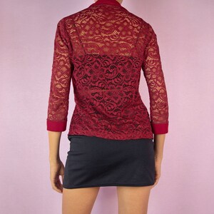 Vintage Y2K rode kant bolero jas partij blazer schouderophalen jaren 2000 maat klein afbeelding 4