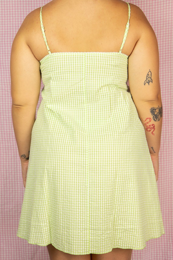 Vintage 90s Check Mini Dress Green Plaid Gingham … - image 5