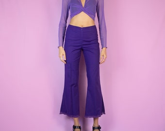 vintage Pantacourt court de l'an 2000 - Pantalon d'été bohème évasé violet pourpre - Taille moyenne