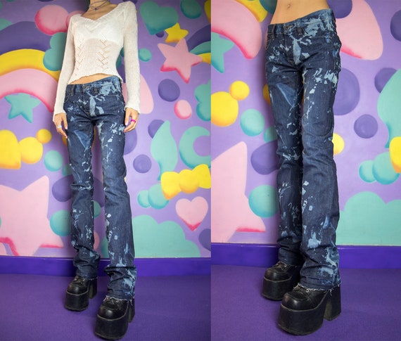 90s Y2K Tie Dye Jeans Raw Hem Upcycled Reworked Denim Pants | Etsy