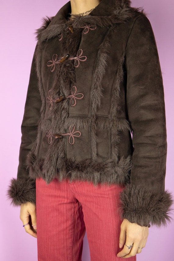 Vintage Y2K Brown Penny Lane Jacket Faux Fur Afgh… - image 3