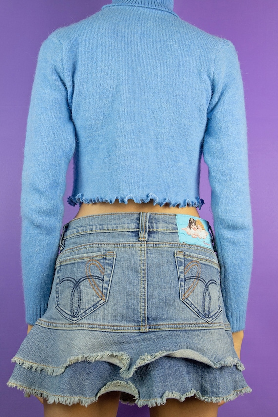 Vintage Y2K Ruffle Denim Mini Skirt Low Rise Tier… - image 6