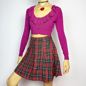 Vintage Red Plaid Pleated Mini Skirt Y2K 2000s – Size Large