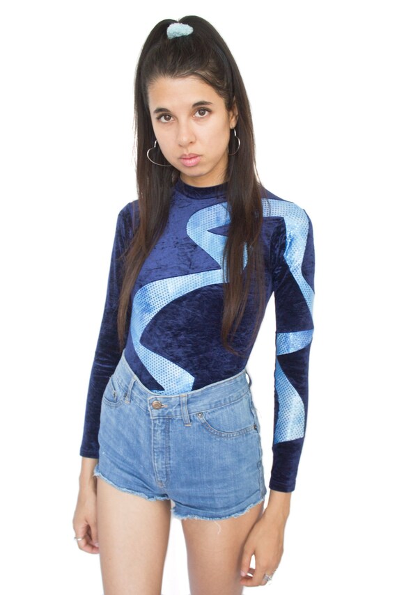 blue long sleeve bodysuit