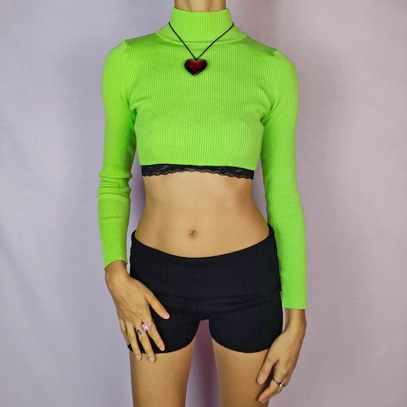 Vintage Green Cropped Sweater Y2K – Size XXS Israel