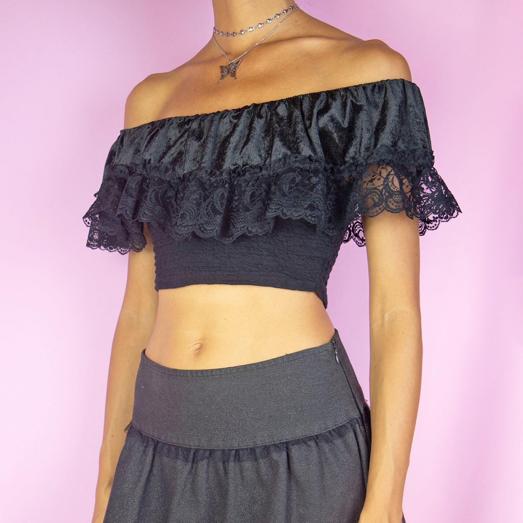 black velvet bardot top