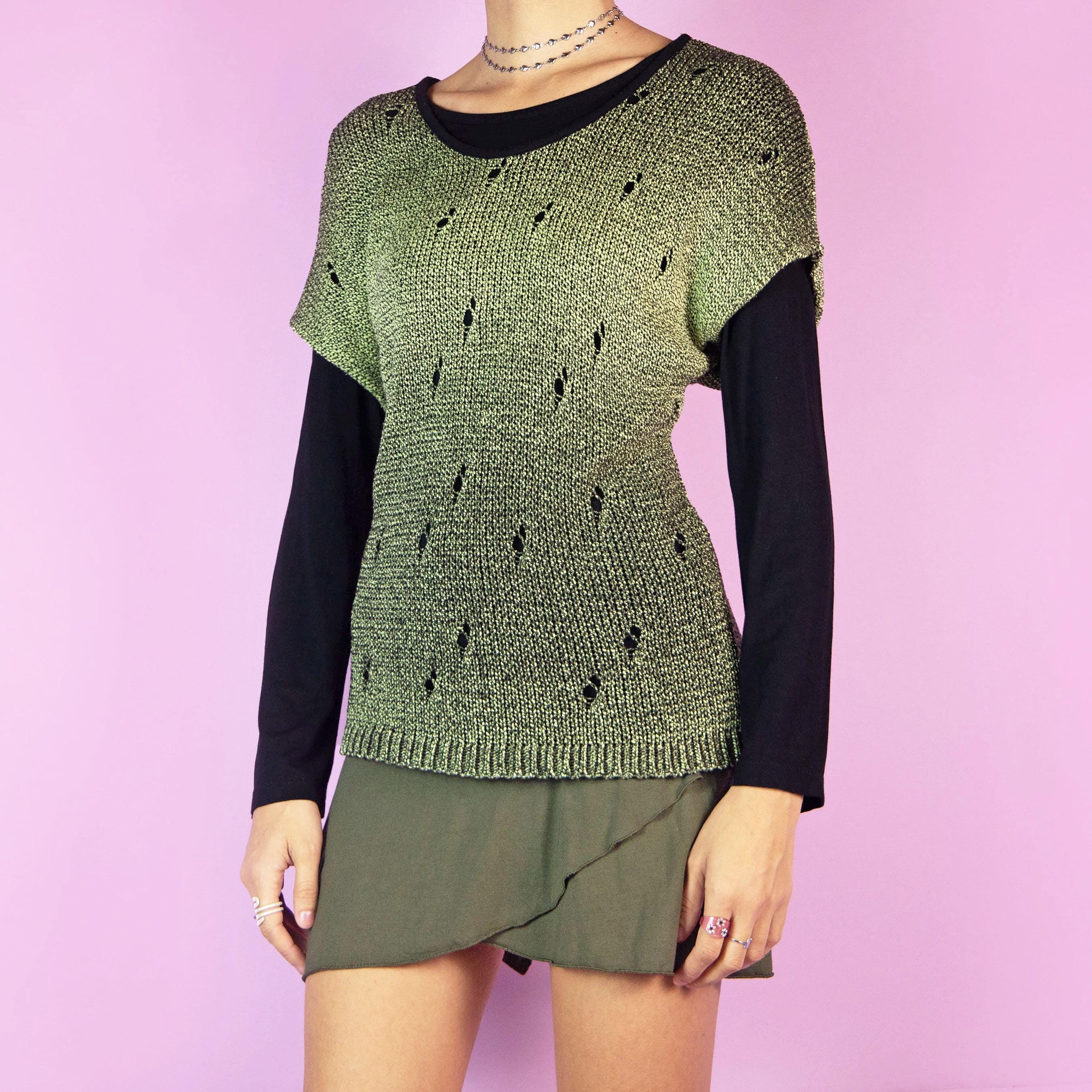 【日本製】 Distressed Vintage Knit 2000s Y2K Sweater Layered Top, トップス