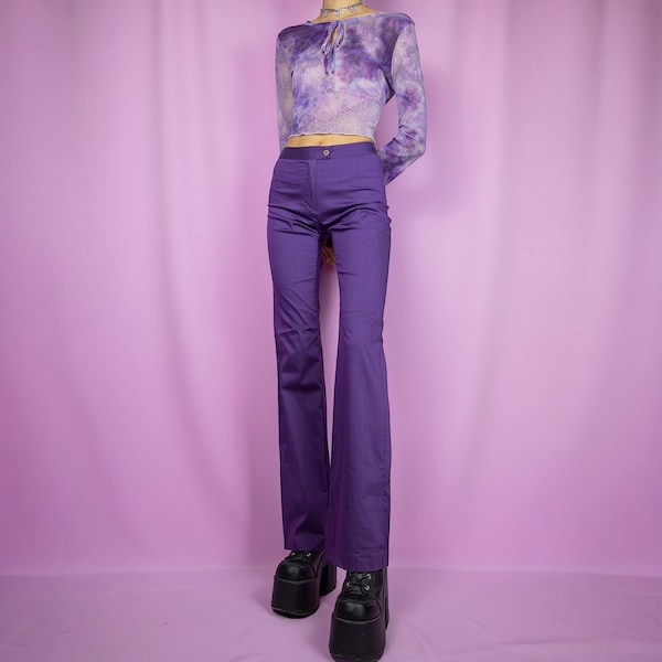 Vintage 90s Purple Straight Leg Trousers Elegant Office High Waisted Pants - Size XS