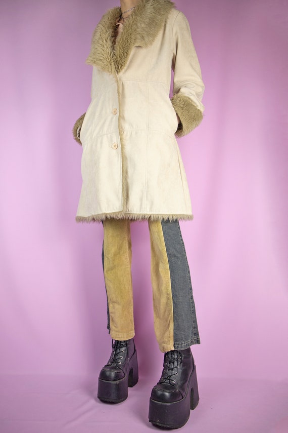 Vintage Y2K Beige Penny Lane Coat Brown Faux Fur … - image 4