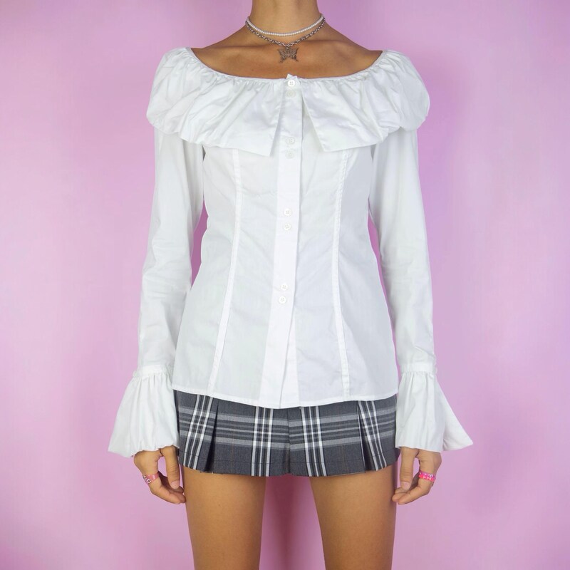 White Ruffle SS Blouse main image 0