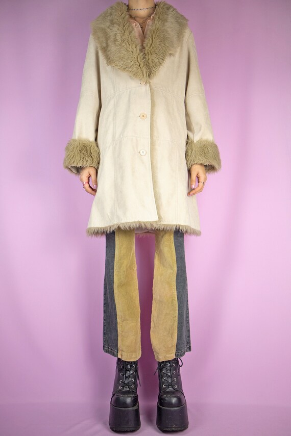 Vintage Y2K Beige Penny Lane Coat Brown Faux Fur … - image 5