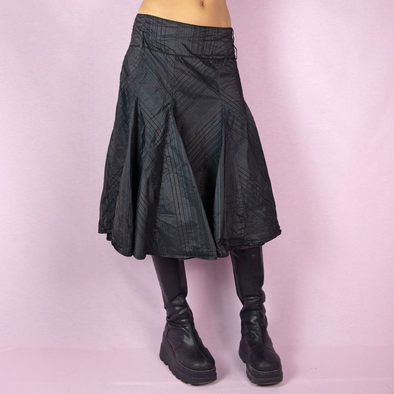 Vintage Y2K Black Midi Skirt Circle Godet Pinstripe Skirt 2000s Size ...