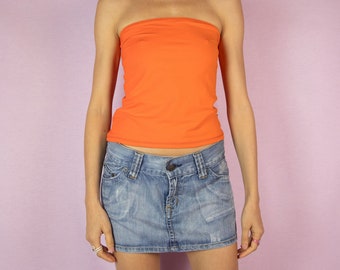 Vintage Y2K Strapless Tube Top Naranja Verano Festival Bandeau Top 2000s - Tamaño Mediano