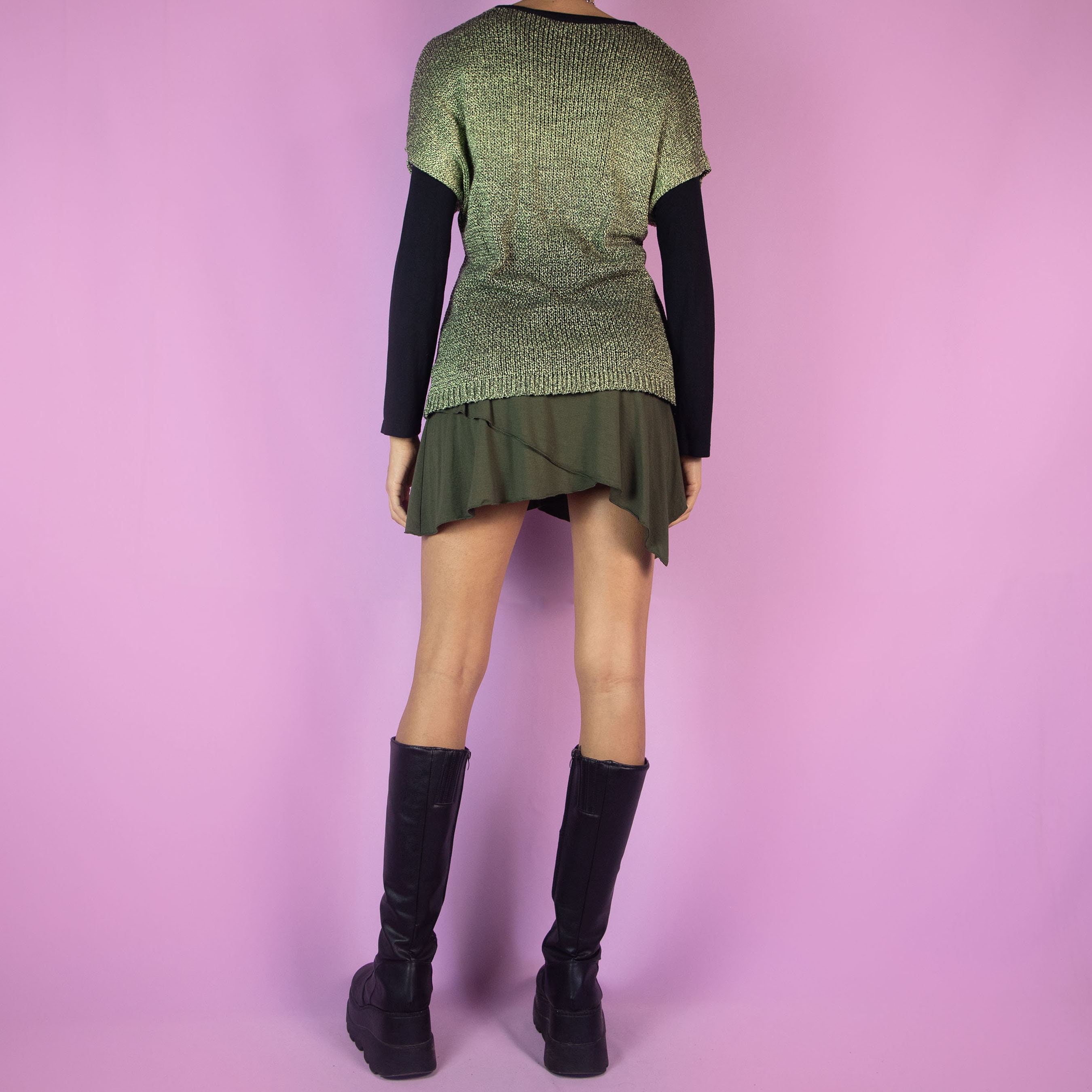 Vintage Distressed Knit Top, Layered Sweater Y2K 2000s
