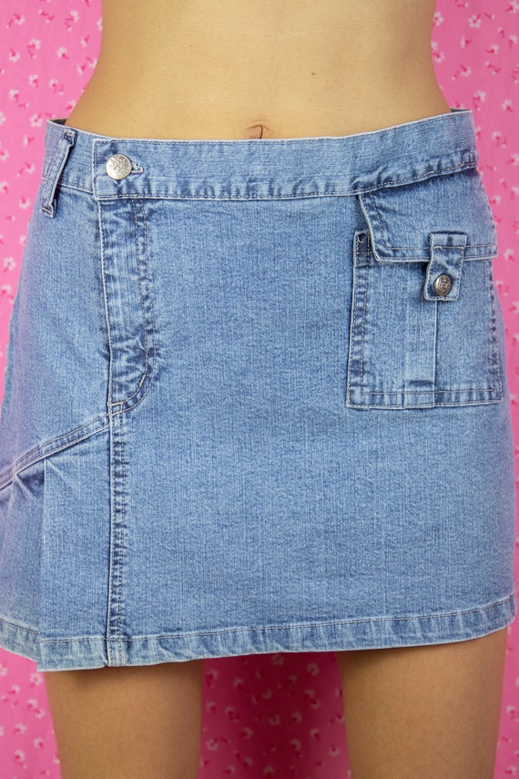 Vintage Y2K Denim Mini Skirt Asymmetric Pleated J… - image 5