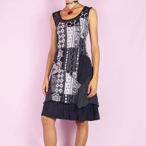 Vintage Black Mini Dress, Mesh Layered Patchwork Asymmetric Y2K 2000s – Size Large