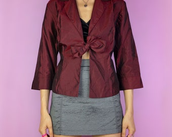 Vintage Y2K Maroon Bolero Jacket Burgundy Tie Front Top Party Night 2000s - Size L/XL