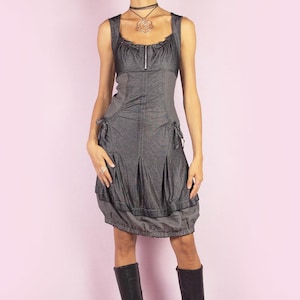 Vintage Y2K Mini Dress, Bubble Gray Sleeveless Balloon 2000s – Size M