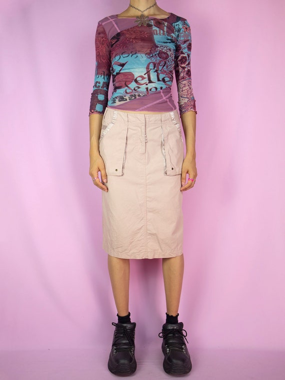 Vintage Y2K Grunge Cargo Skirt Pink Beige Utility… - image 2