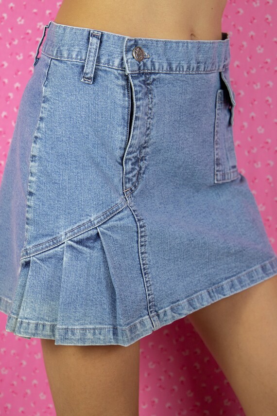 Vintage Y2K Denim Mini Skirt Asymmetric Pleated J… - image 4