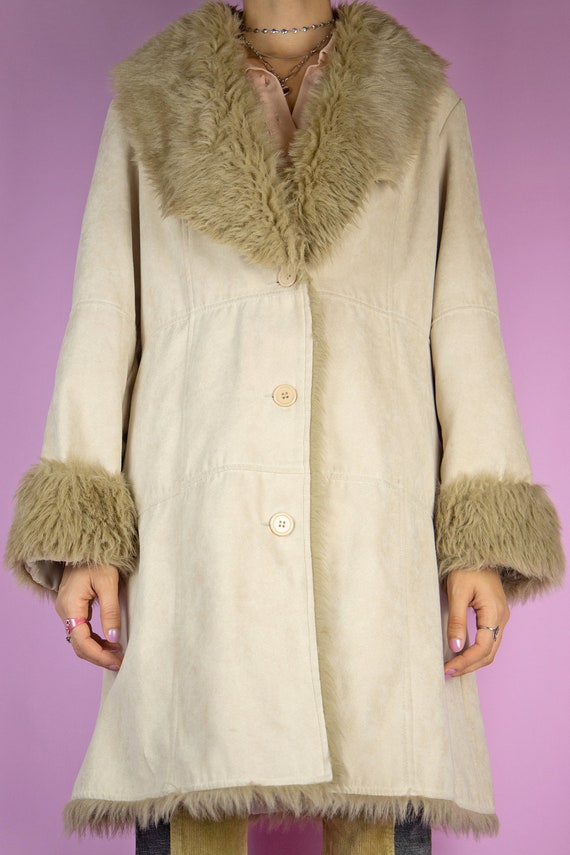 Vintage Y2K Beige Penny Lane Coat Brown Faux Fur … - image 2