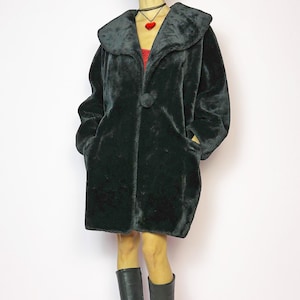 Cappotto vintage in pelliccia sintetica, collo oversize nero anni &#39;90 - Taglia XL