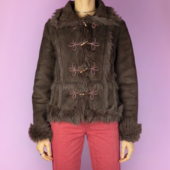 Vintage Y2K Brown Penny Lane Jacket Faux Fur Afgh… - image 1