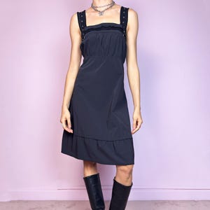 Vintage Black Midi Dress, Ruched Bust Y2K 2000s – Size Large