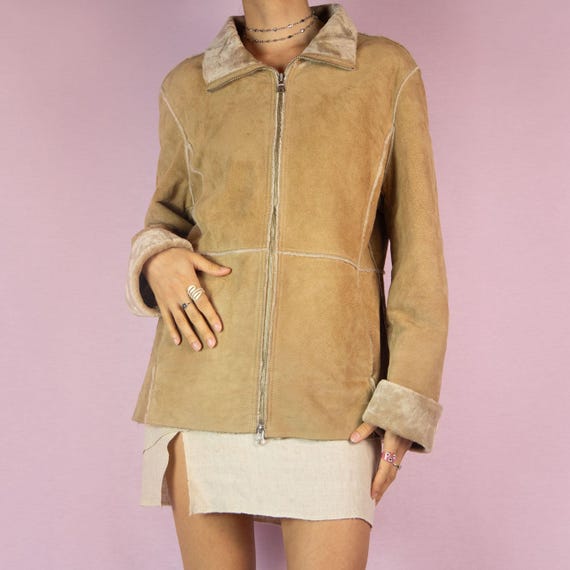 Guess beige leather jacket sale