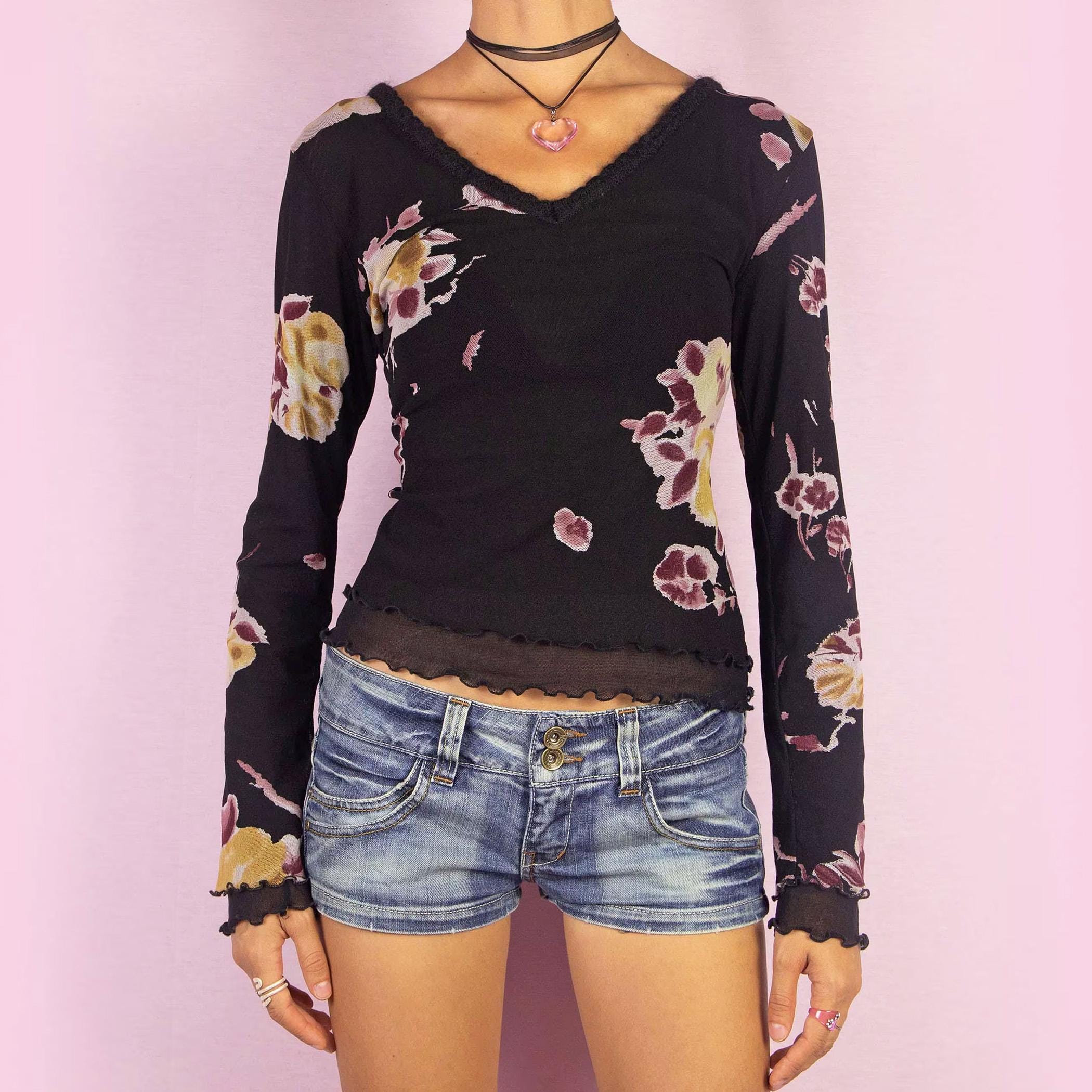 mesh flower embroidered top