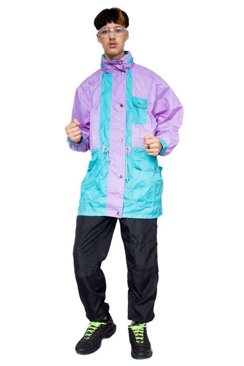 Y2K 90s Purple Lilac Jacket Pastel Color Block Raincoat Cyber | Etsy