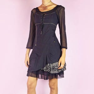 Vintage Black Layered Mini Dress, Tie Front Deconstructed Y2K 2000s – Size Large