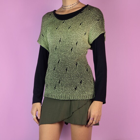 Vintage Distressed Knit Top Y2K Layered Sweater 2000s Size Medium 