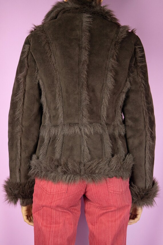 Vintage Y2K Brown Penny Lane Jacket Faux Fur Afgh… - image 6