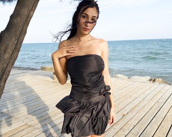princess polly baby blue dress Mango Strapless Ruffle Maxi Dress In Black - 45% Off