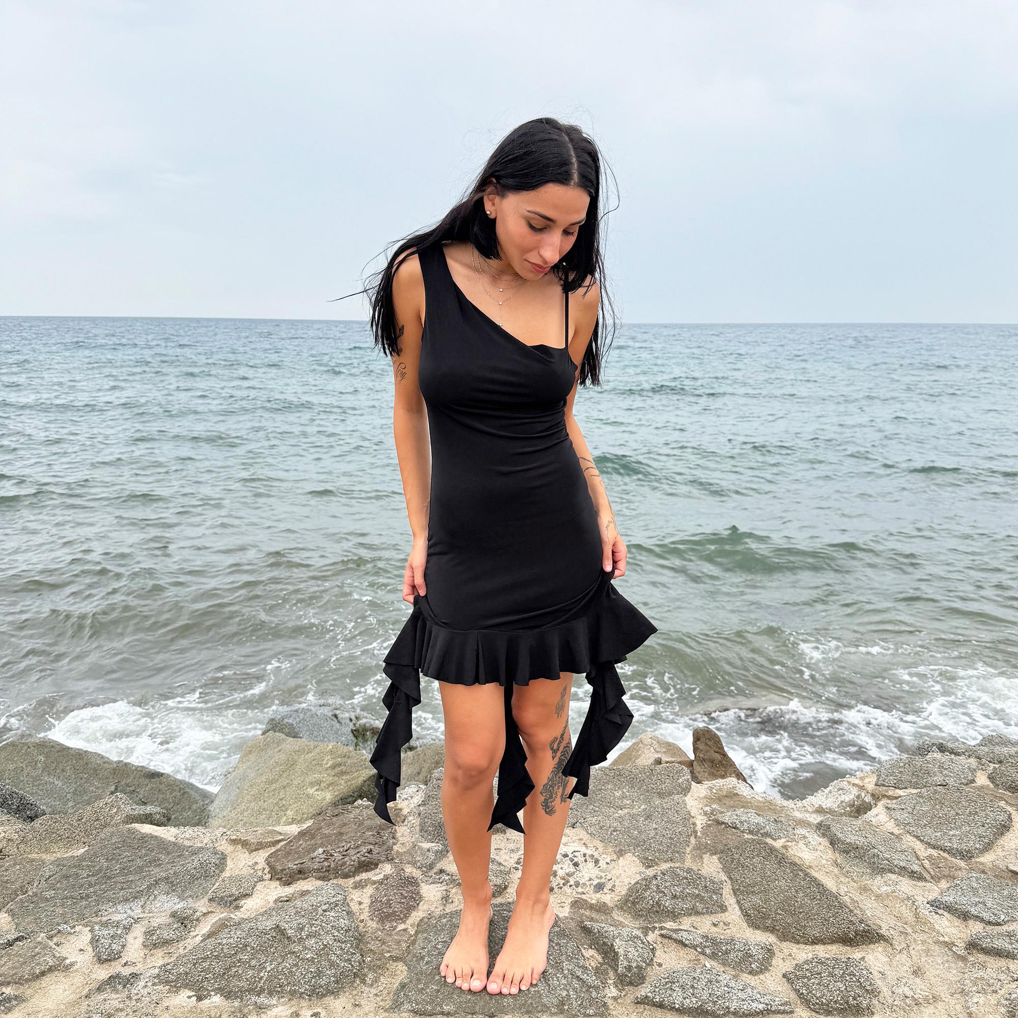 y2k black mini dress Black Glitter Mini Dress
