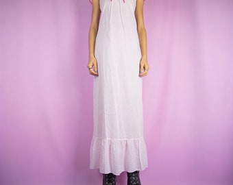 Vintage White Nightgown Midi Dress Ruffle Lounge Sleepwear - Size Medium