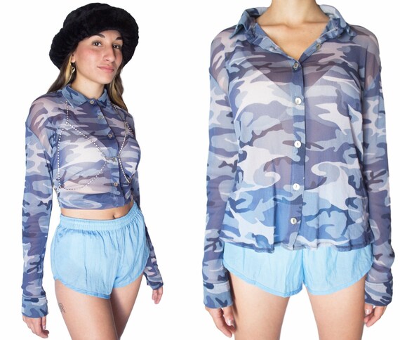 blue camo mesh top