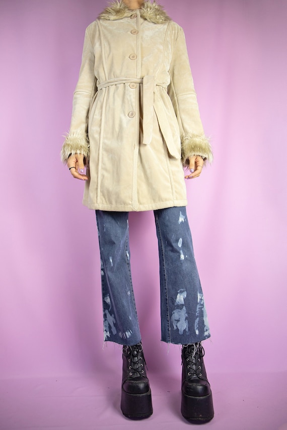 Vintage Y2K Penny Lane Coat Beige Faux Fur Suede … - image 6