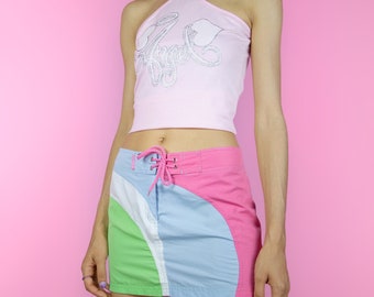 Vintage Y2K Low Rise Mini Falda Cyber Summer Beach Tie Front Falda 2000s - Tamaño Grande