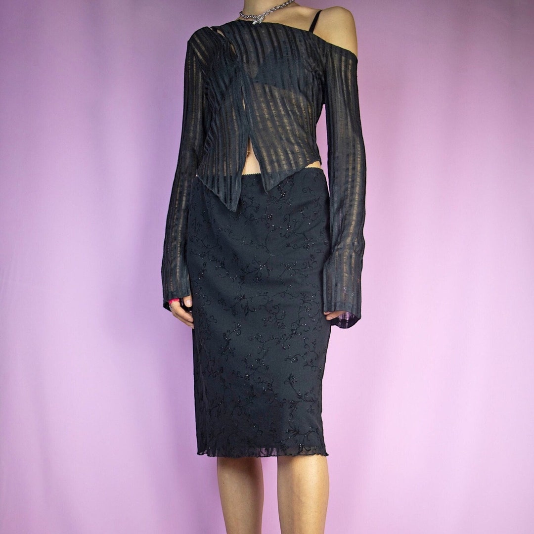 Y2K Black Mesh Skirt Vintage Floral Mini Skirt Fairy Grunge - Etsy