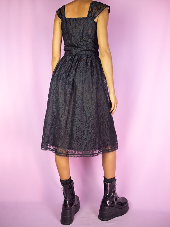Vintage 90s Black Lace Midi Dress Romantic Sheer … - image 7