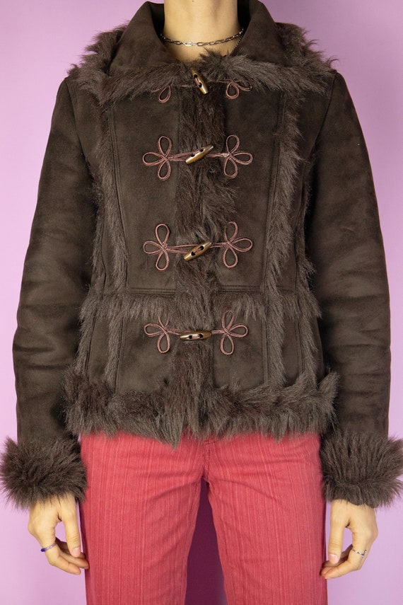 Vintage Y2K Brown Penny Lane Jacket Faux Fur Afgh… - image 5