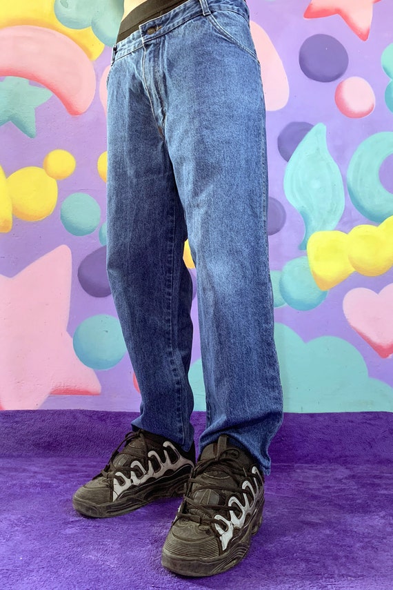 Y2K 90s Skater Denim Jeans Pants Wide Leg Trousers Cyber Grunge Skater Aesthetic Baggy Vintage \u2013 Size L