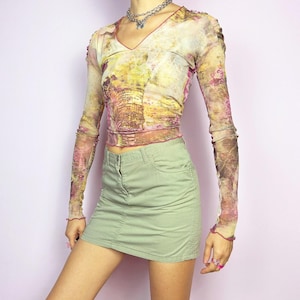 Vintage Beige Cargo Mini Skirt Y2K 2000s – Size XXS