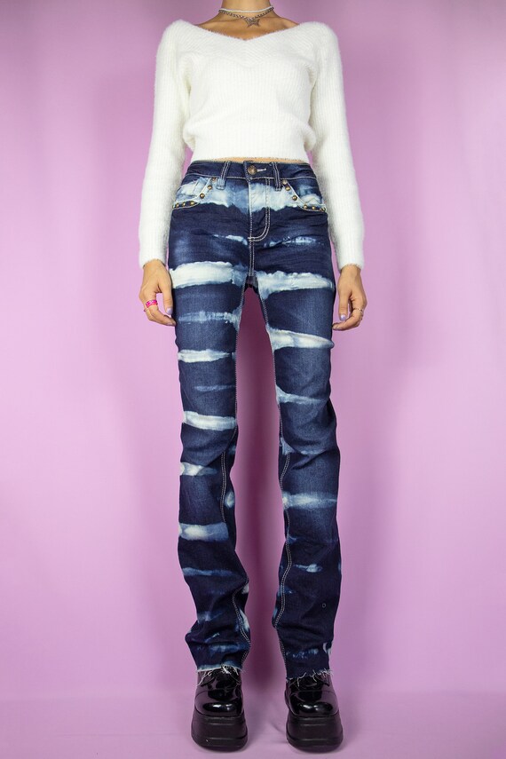 2000s Y2K Striped Bleach Jeans Acid Wash Pants Tie Dy… - Gem