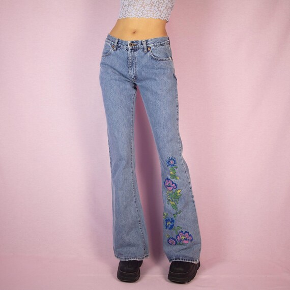 Vintage Low Rise Flare Jeans Floral Denim Y2K 2000s Size Small - Etsy 