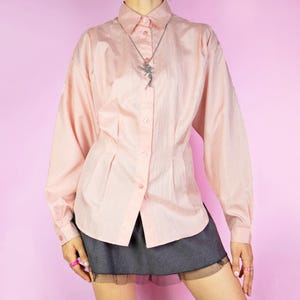 Vintage Blouse, Light Pink Pleated Button Down Long Sleeve Shirt 90s – Size M